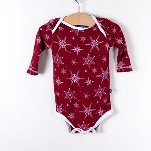 KicKee Pants Bodysuit Baby 3-6M Red Snowflake Long Sleeve Bamboo Holiday